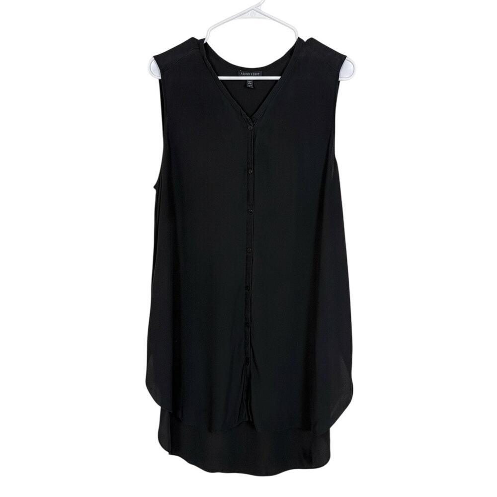 Eileen Fisher 100% Silk Black Flowy V-Neck Tunic Sheer Minimalist Large Vguc